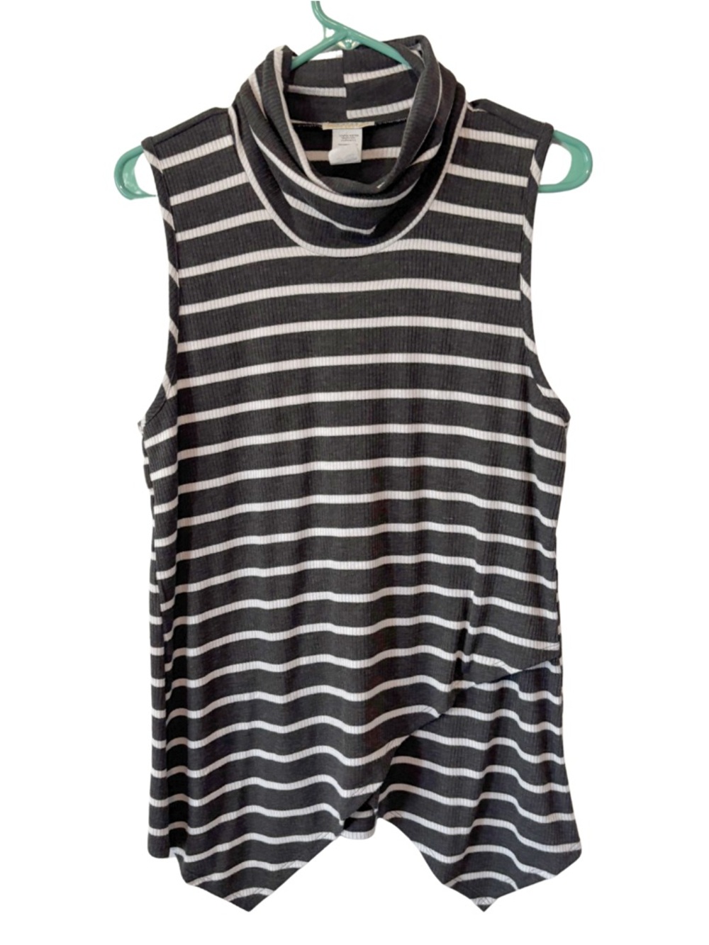 3/$20 Love on Tap Cowl Neck Knit Ribbed Dark Gray & White Striped Tank Top